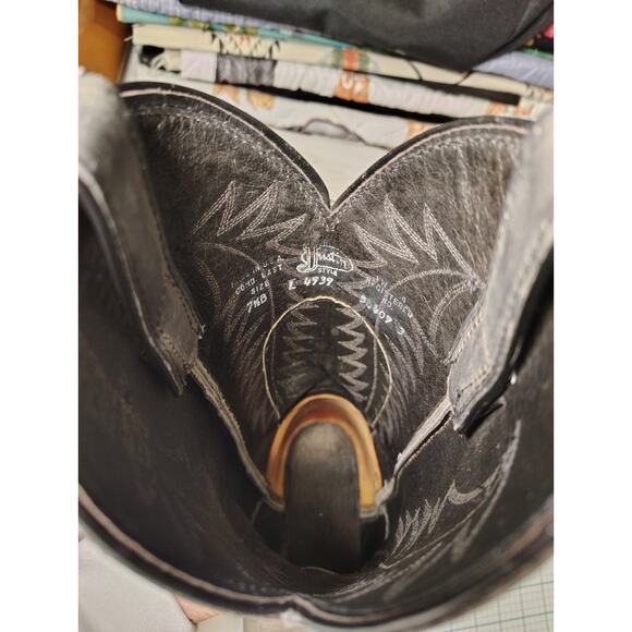 Gray/green Justin Women's Cowboy boots w/ riding heel / pointed toe - Picture 8 of 9